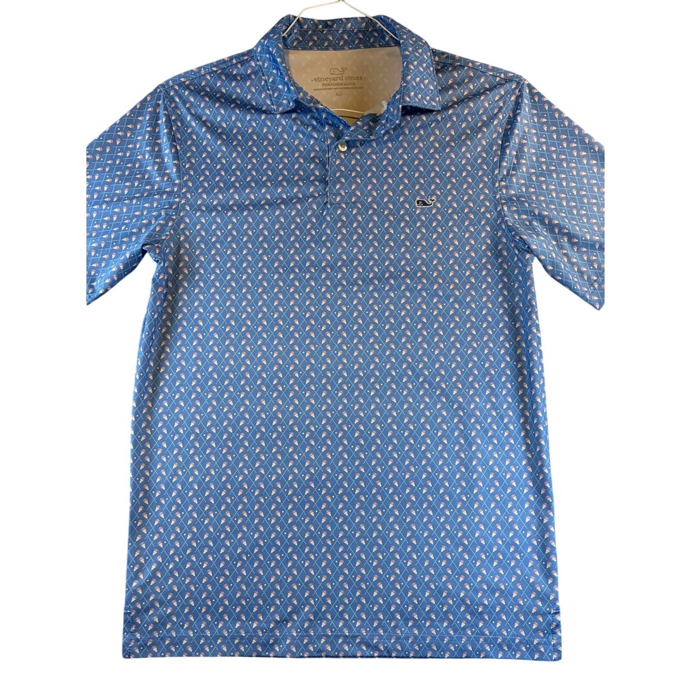 Vineyard Vines Performance Polo Shirt Mens XS Blue Lacrosse Print Short Sleeve